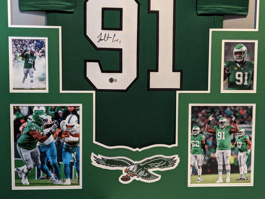 PHILADELPHIA EAGLES FLETCHER COX SIGNED FRAMED CUSTOM THROWBACK JERSEY BECKETT