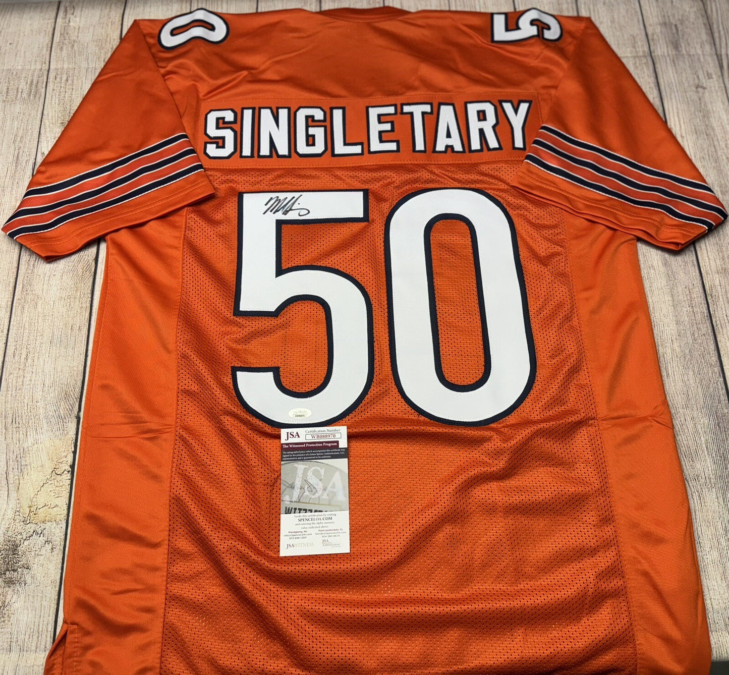 CHICAGO BEARS MIKE SINGLETARY SIGNED CUSTOM ORANGE JERSEY JSA COA!!!