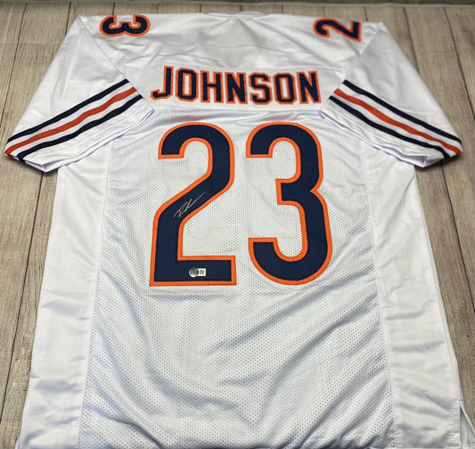 CHICAGO BEARS ROSCHON JOHNSON  SIGNED CUSTOM WHITE JERSEY BECKETT COA!!!