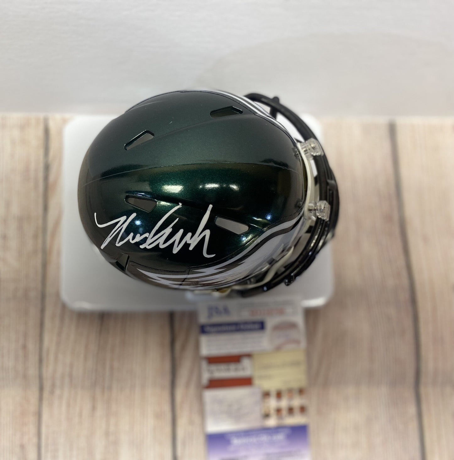 PHILADELPHIA EAGLES NOLAN SMITH JR SIGNED MINI HELMET  JSA