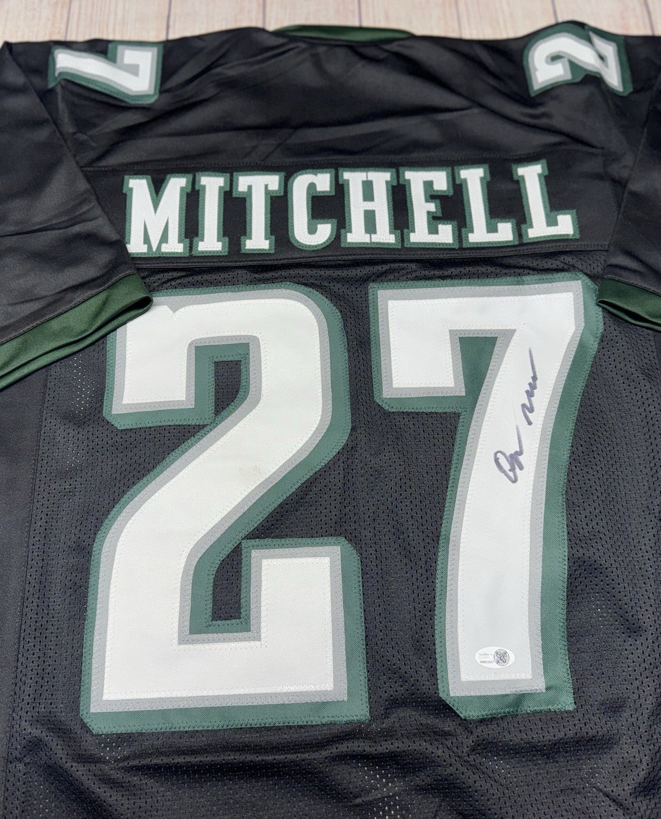 PHILADELPHIA EAGLES QUINYON MITCHELL SIGNED BLACK CUSTOM JERSEY  JSA