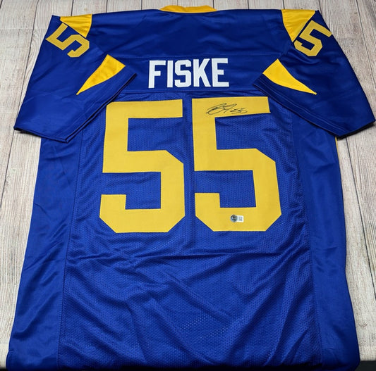 LOS ANGELES RAMS BRADEN FISKE SIGNED CUSTOM BLUE THROWBACK JERSEY  BECKETT COA!