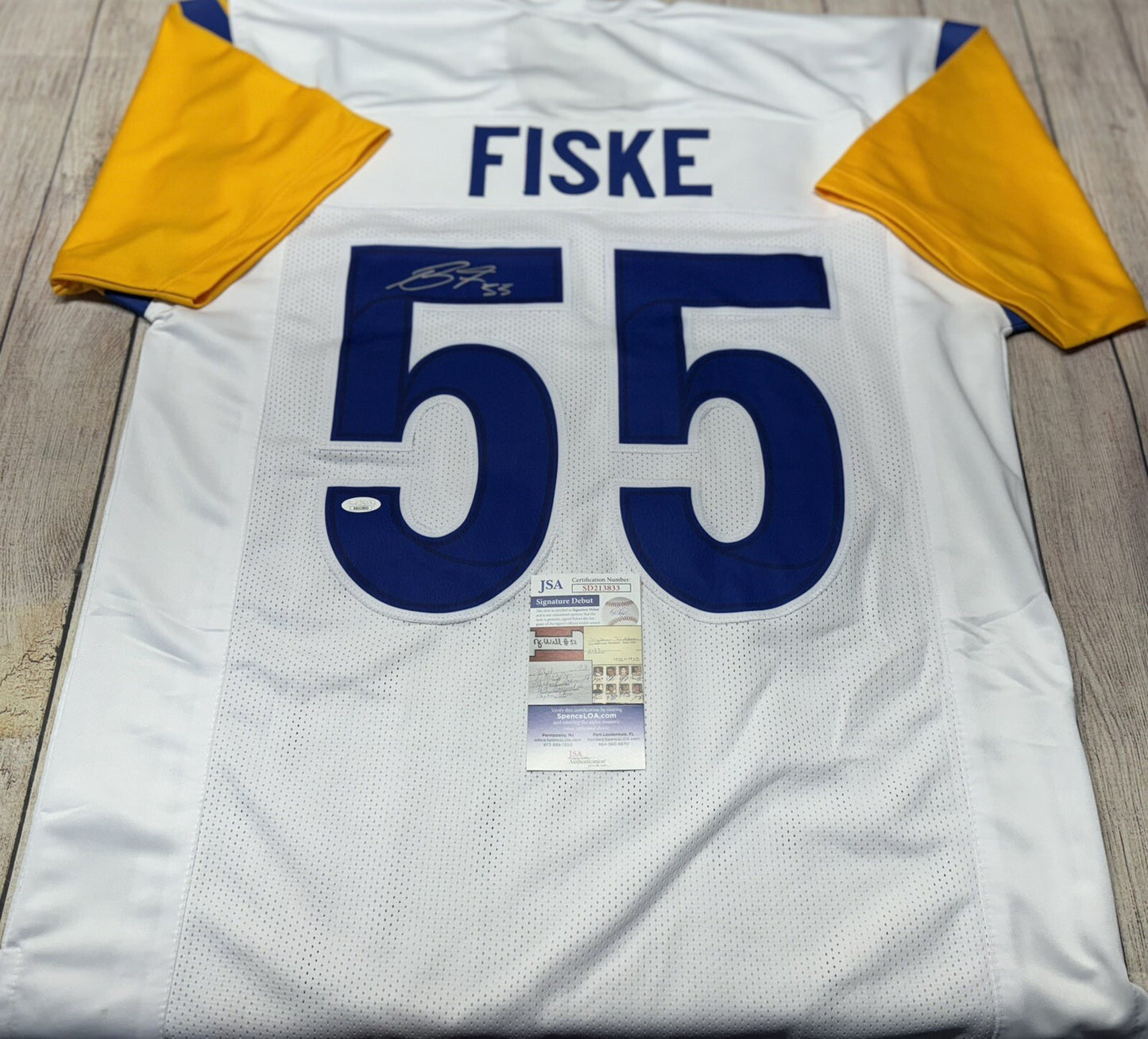 LOS ANGELES RAMS BRADEN FISKE SIGNED CUSTOM WHITE JERSEY   JSA COA!!!!