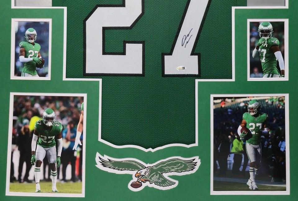 PHILADELPHIA EAGLES QUINYON MITCHELL SIGNED FRAMED CUSTOM KELLY GREEN JERSEY JSA