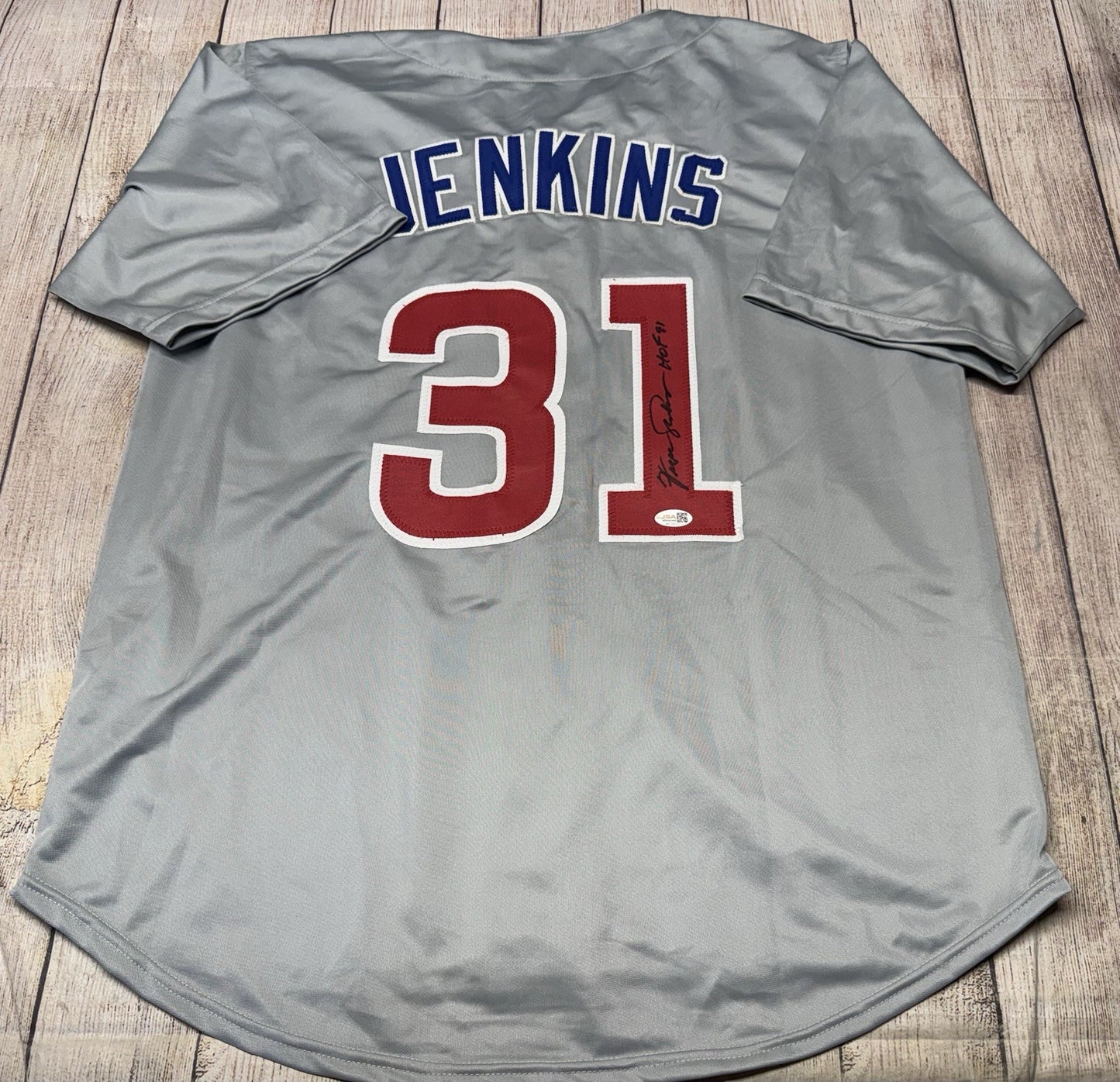 CHICAGO CUBS FERGIE JENKINS SIGNED GREY CUSTOM JERSEY JSA COA!!! “HOF 91”