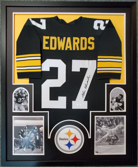 PITTSBURGH STEELERS FRAMED GLEN EDWARDS  SIGNED BLACK CUSTOM JERSEY JSA COA!