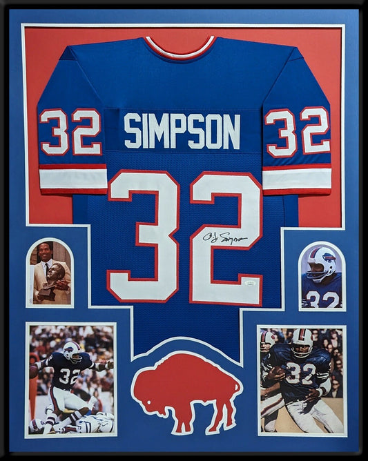 BUFFALO BILLS FRAMED O.J. SIMPSON SIGNED BLUE CUSTOM JERSEY JSA COA!!!