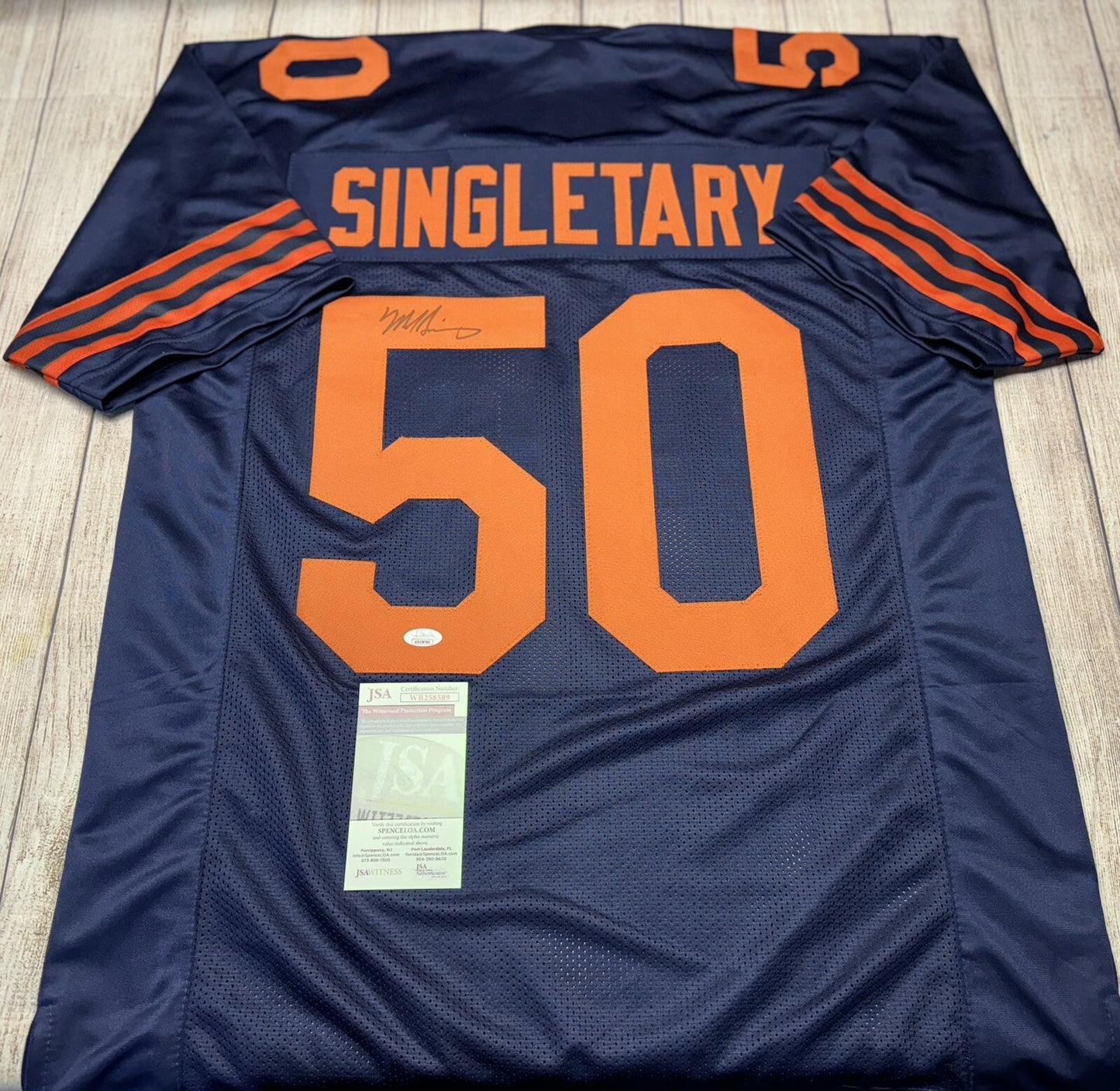 CHICAGO BEARS MIKE SINGLETARY SIGNED CUSTOM THROWBACK JERSEY JSA COA!!!