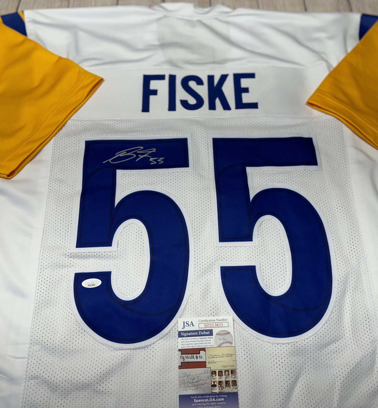 LOS ANGELES RAMS BRADEN FISKE SIGNED CUSTOM WHITE JERSEY   JSA COA!!!!