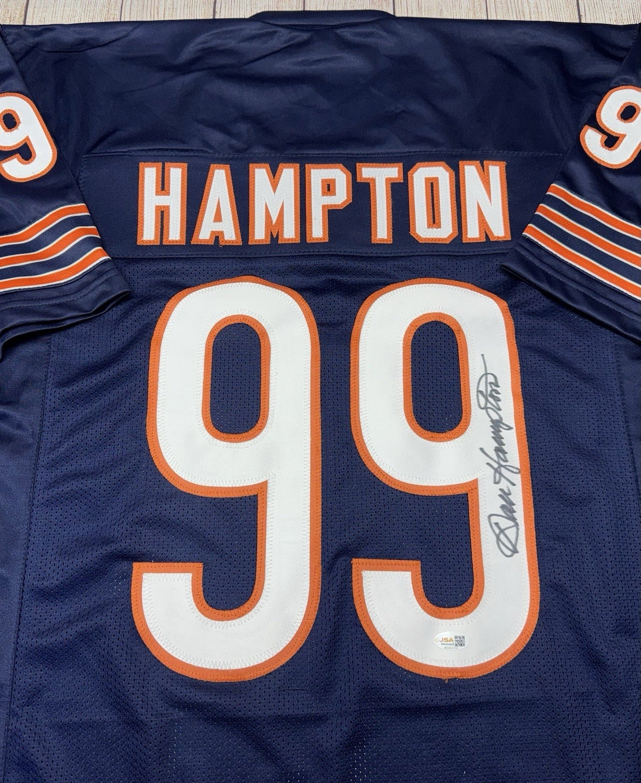 CHICAGO BEARS DAN HAMPTON SIGNED BLUE CUSTOM JERSEY W/JSA COA!!!