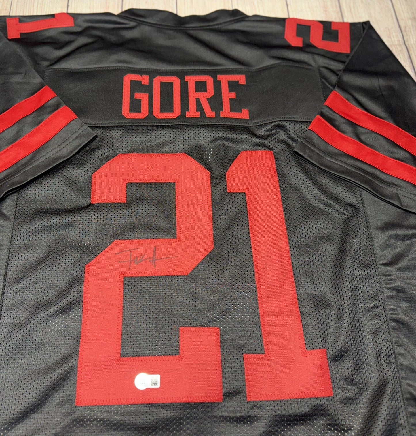 SAN FRANCISCO 49ERS FRANK GORE SIGNED BLACK CUSTOM JERSEY BECKETT COA!!!!