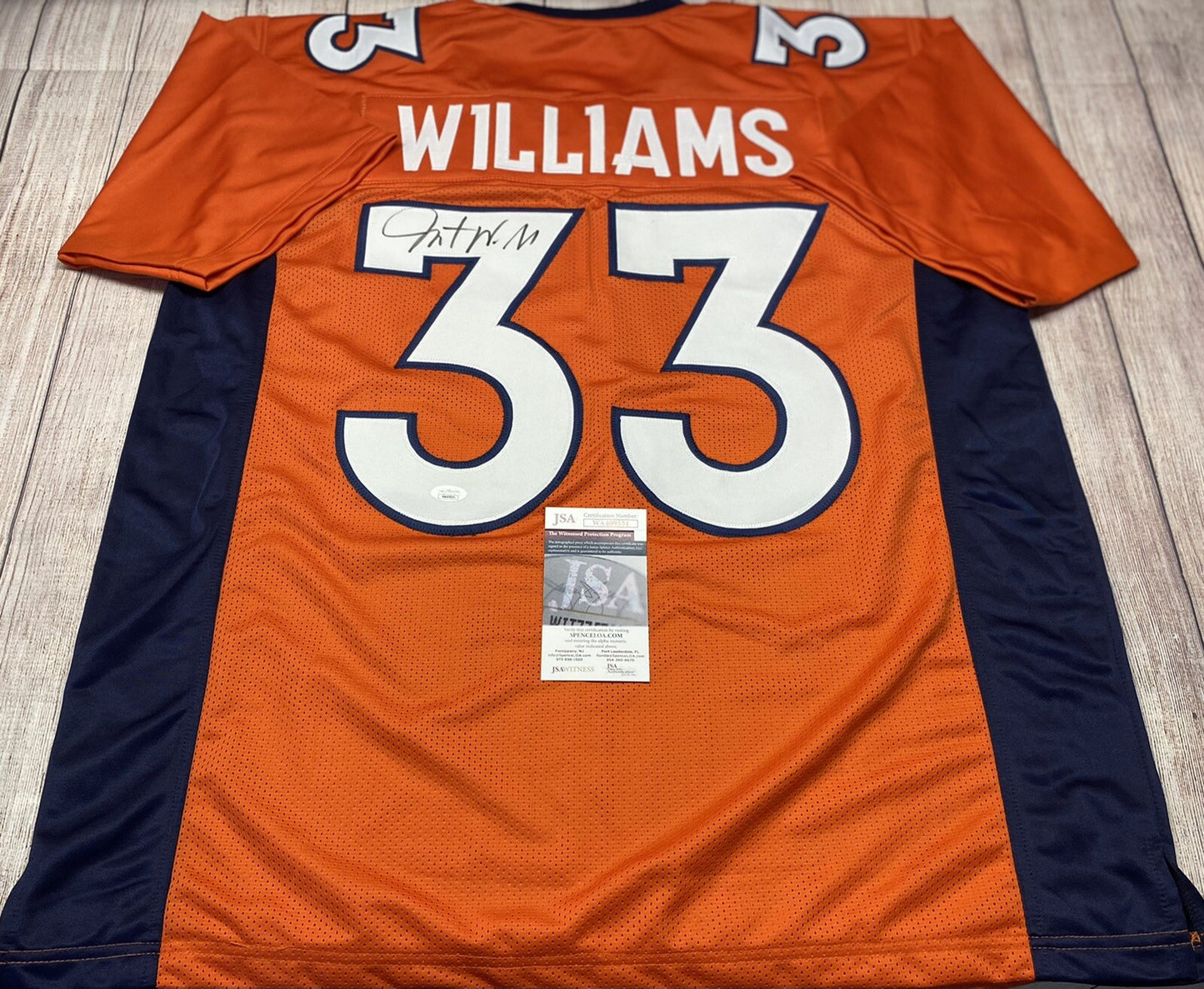 DENVER BRONCOS JAVONTE WILLIAMS SIGNED CUSTOM ORANGE JERSEY JSA COA!!!!