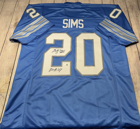 DETROIT LIONS BILLY SIMS SIGNED BLUE CUSTOM JERSEY  “80-ROY” JSA COA!!!