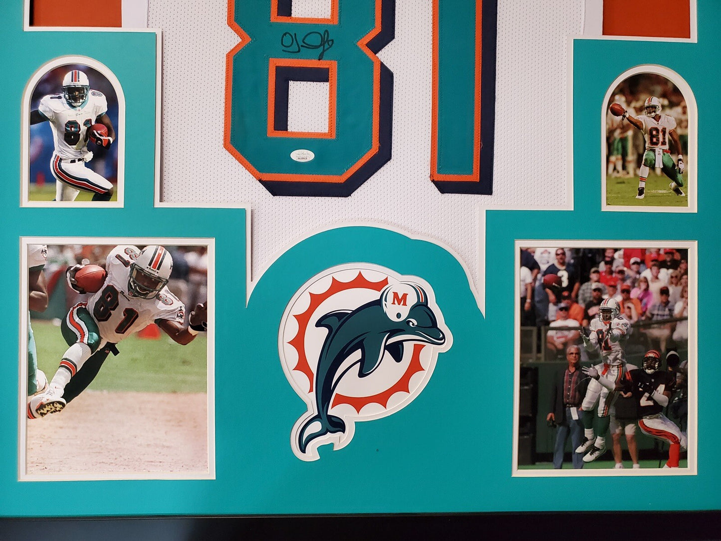 MIAMI DOLPHINS FRAMED OJ MCDUFFIE SIGNED WHITE CUSTOM JERSEY JSA COA!