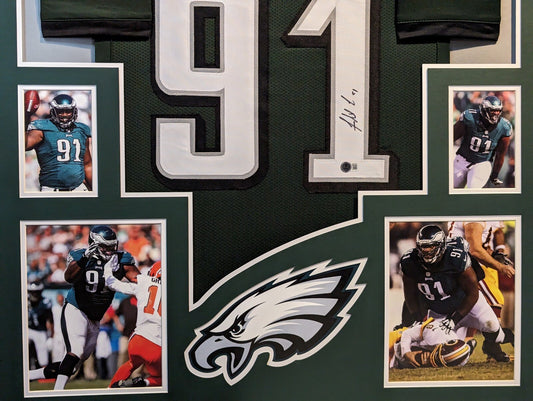 PHILADELPHIA EAGLES FLETCHER COX SIGNED FRAMED CUSTOM GREEN JERSEY BECKETT