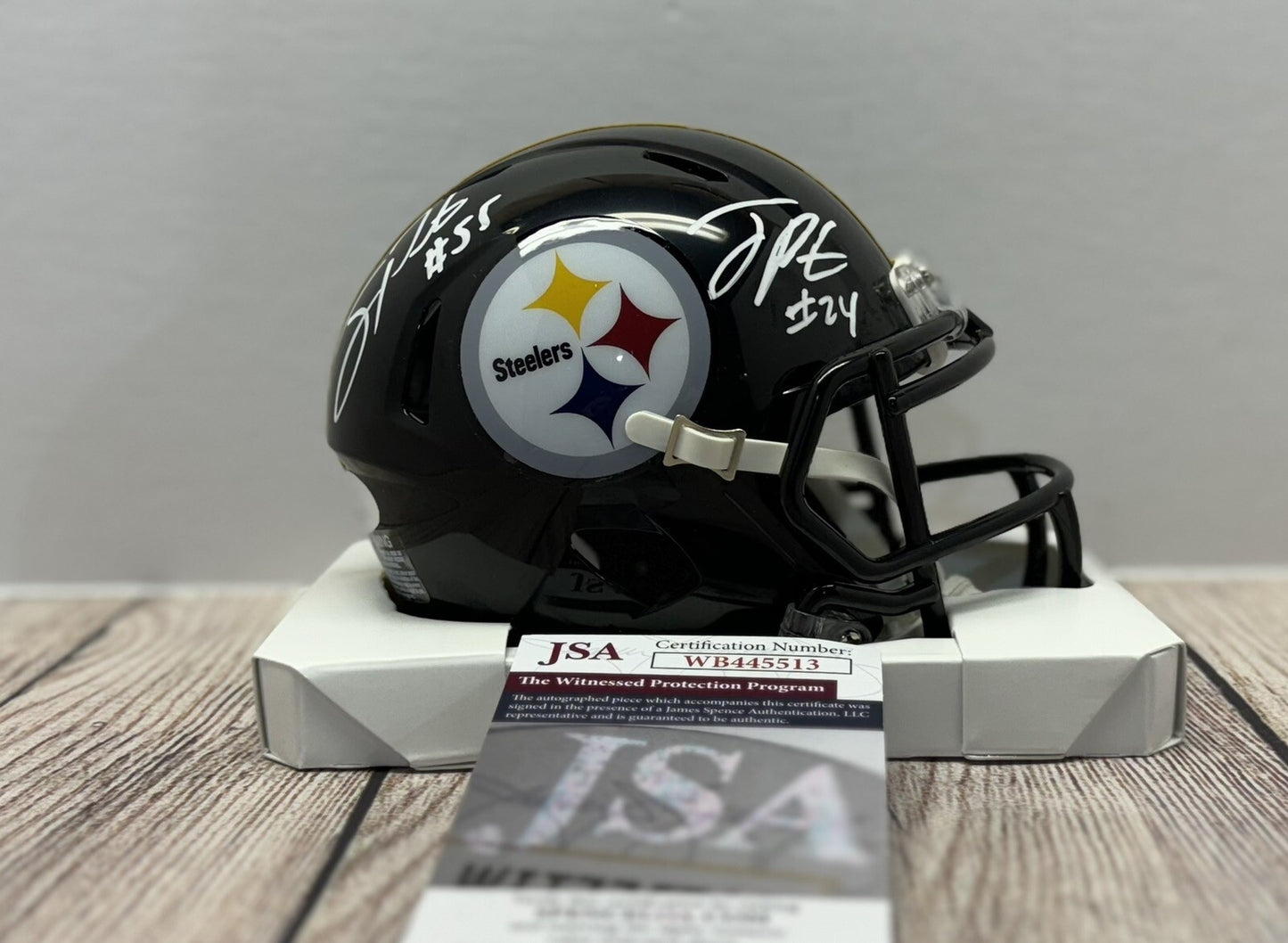 PITTSBURGH STEELERS JOEY PORTER SR & JR DUAL SIGNED MINI HELMET JSA COA!!