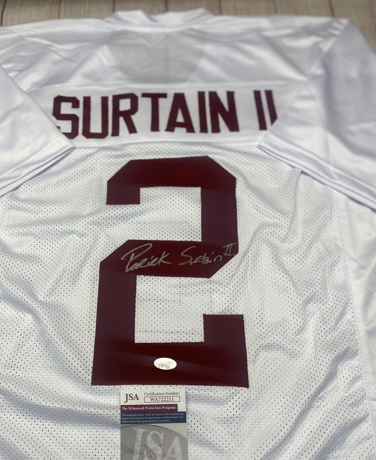 ALABAMA CRIMSON TIDE PATRICK SURTAIN II SIGNED CUSTOM WHITE JERSEY JSA COA!!!!
