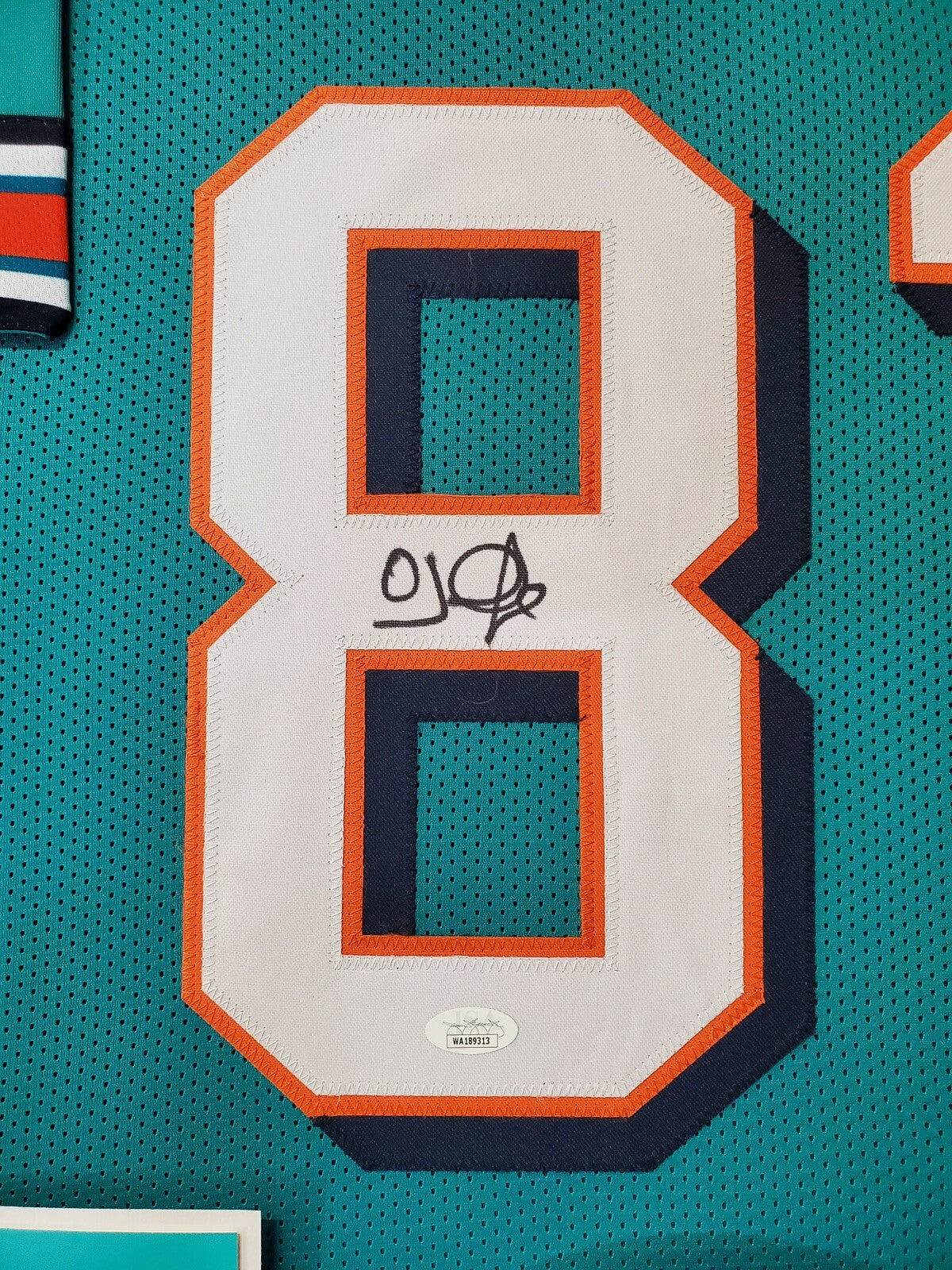 MIAMI DOLPHINS FRAMED OJ MCDUFFIE SIGNED TEAL CUSTOM JERSEY JSA COA!