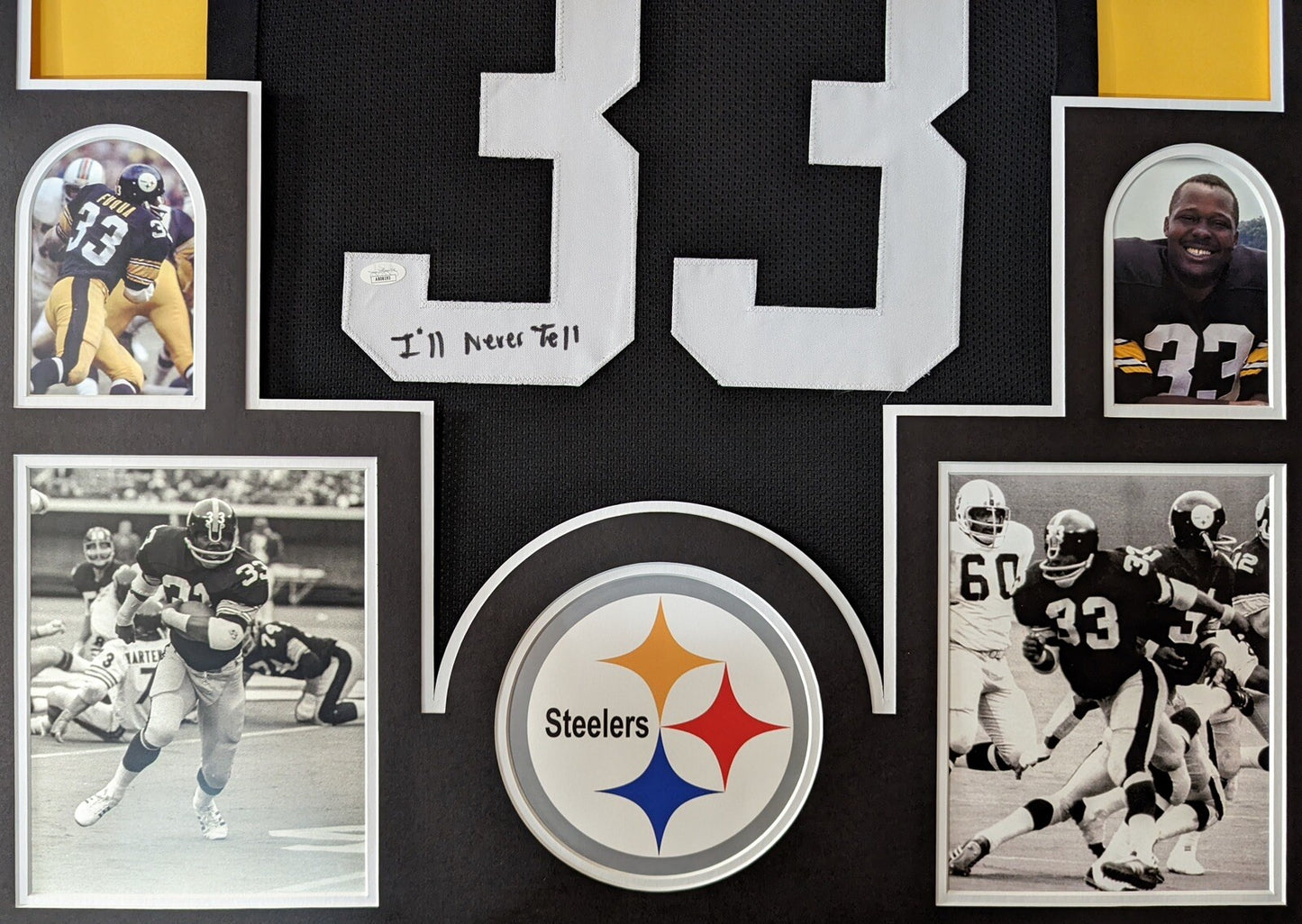 PITTSBURGH STEELERS FRAMED JOHN “FRENCHY” FUQUA SIGNED BLACK CUSTOM JERSEY JSA