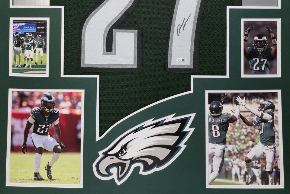 PHILADELPHIA EAGLES QUINYON MITCHELL SIGNED FRAMED CUSTOM GREEN JERSEY JSA COA