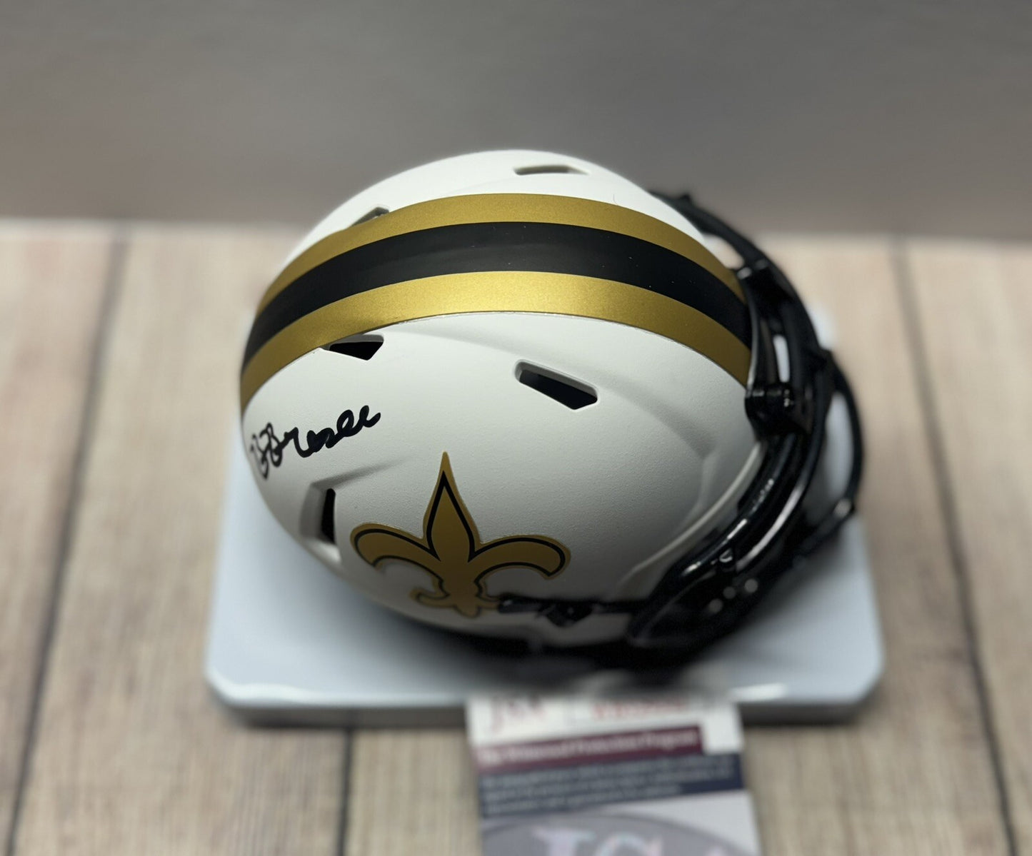 NEW ORLEANS SAINTS BRYAN BRESEE SIGNED LUNAR MINI HELMET  JSA COA