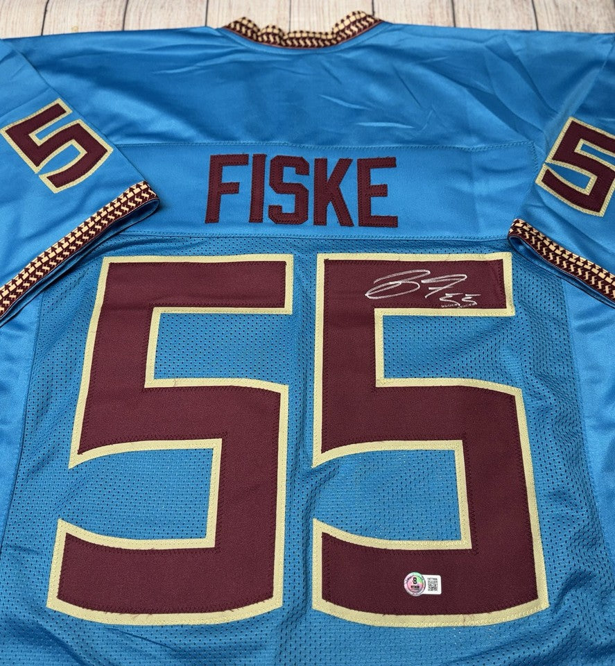 BRADEN FISKE FLORIDA STATE SEMINOLES SIGNED CUSTOM BLUE JERSEY BECKETT COA!!!