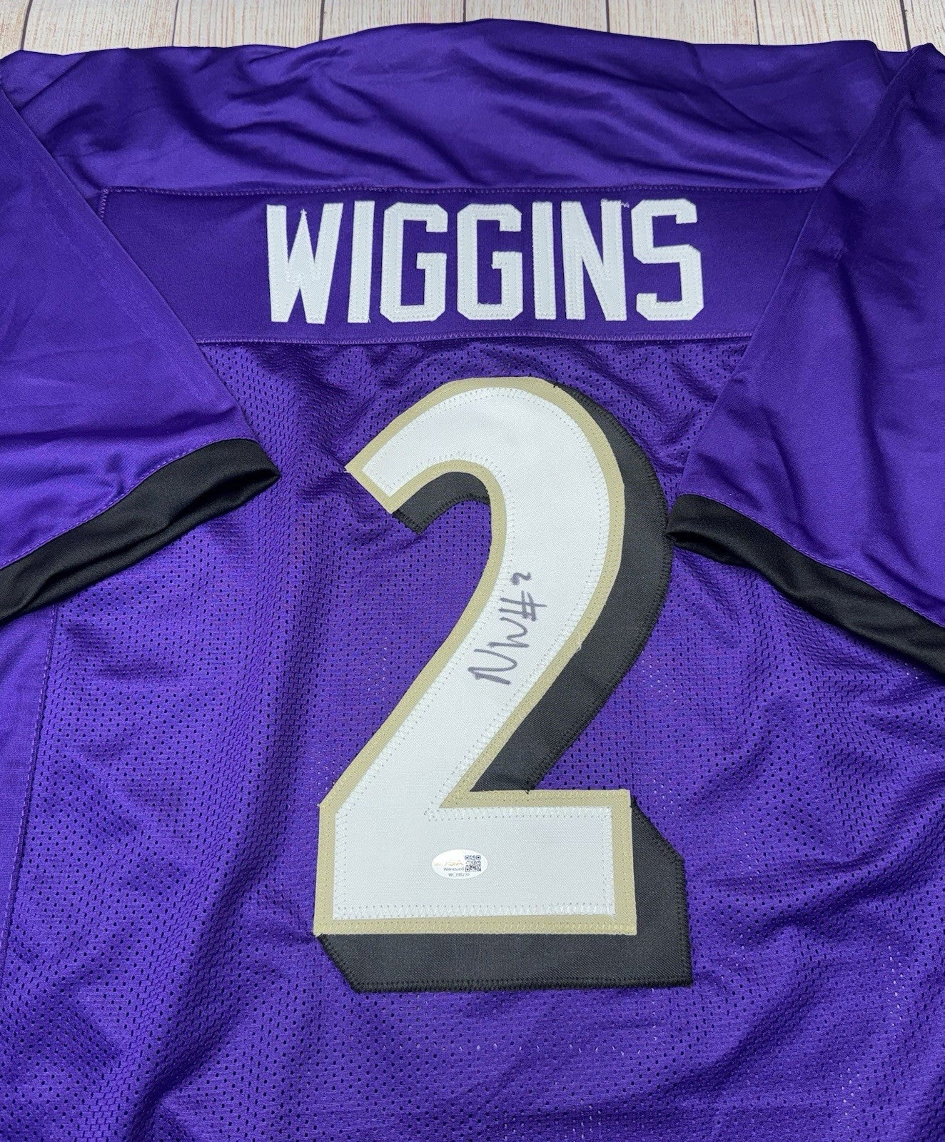 BALTIMORE RAVENS NATE WIGGINS SIGNED PURPLE CUSTOM JERSEY W/JSA COA!!!