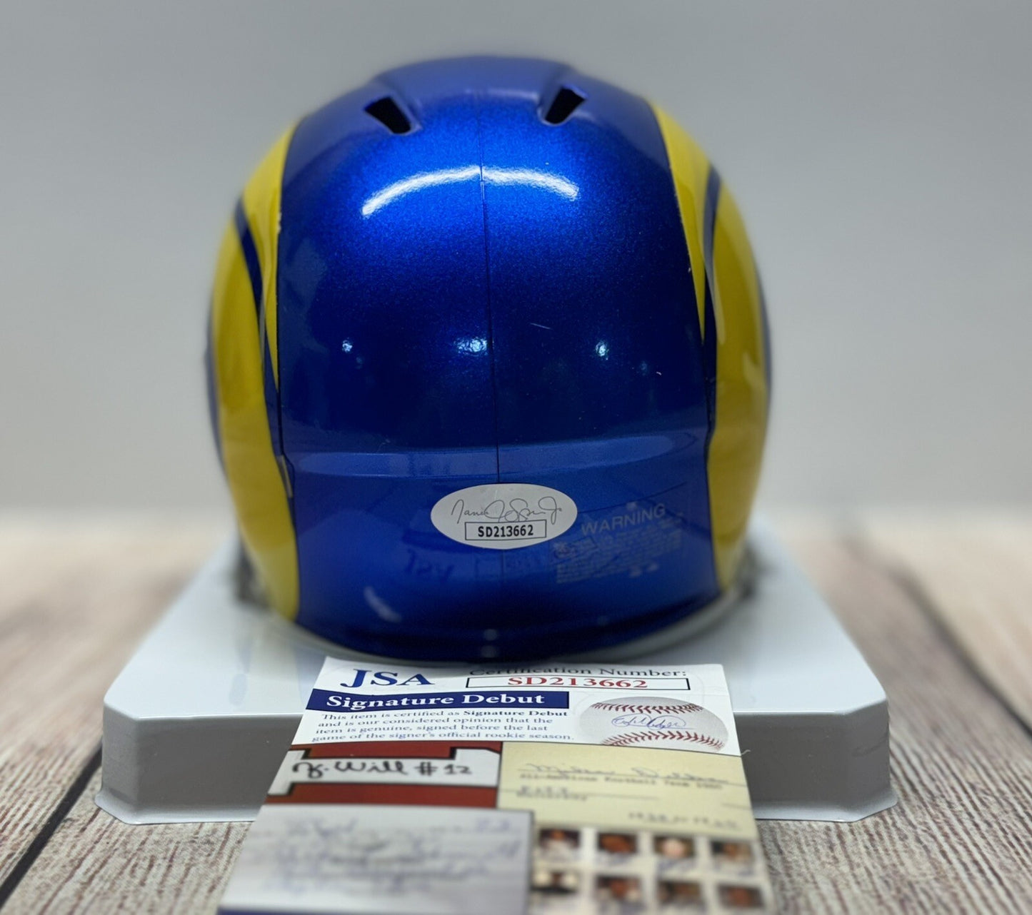 LOS ANGELES RAMS BRADEN FISKE SIGNED MINI HELMET JSA COA!!!