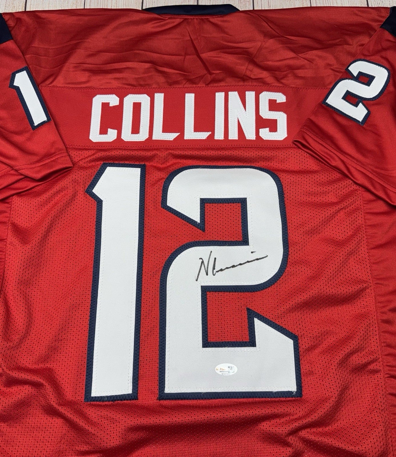 HOUSTON TEXANS NICO COLLINS SIGNED RED CUSTOM JERSEY WHITE #’S W/JSA COA!!!