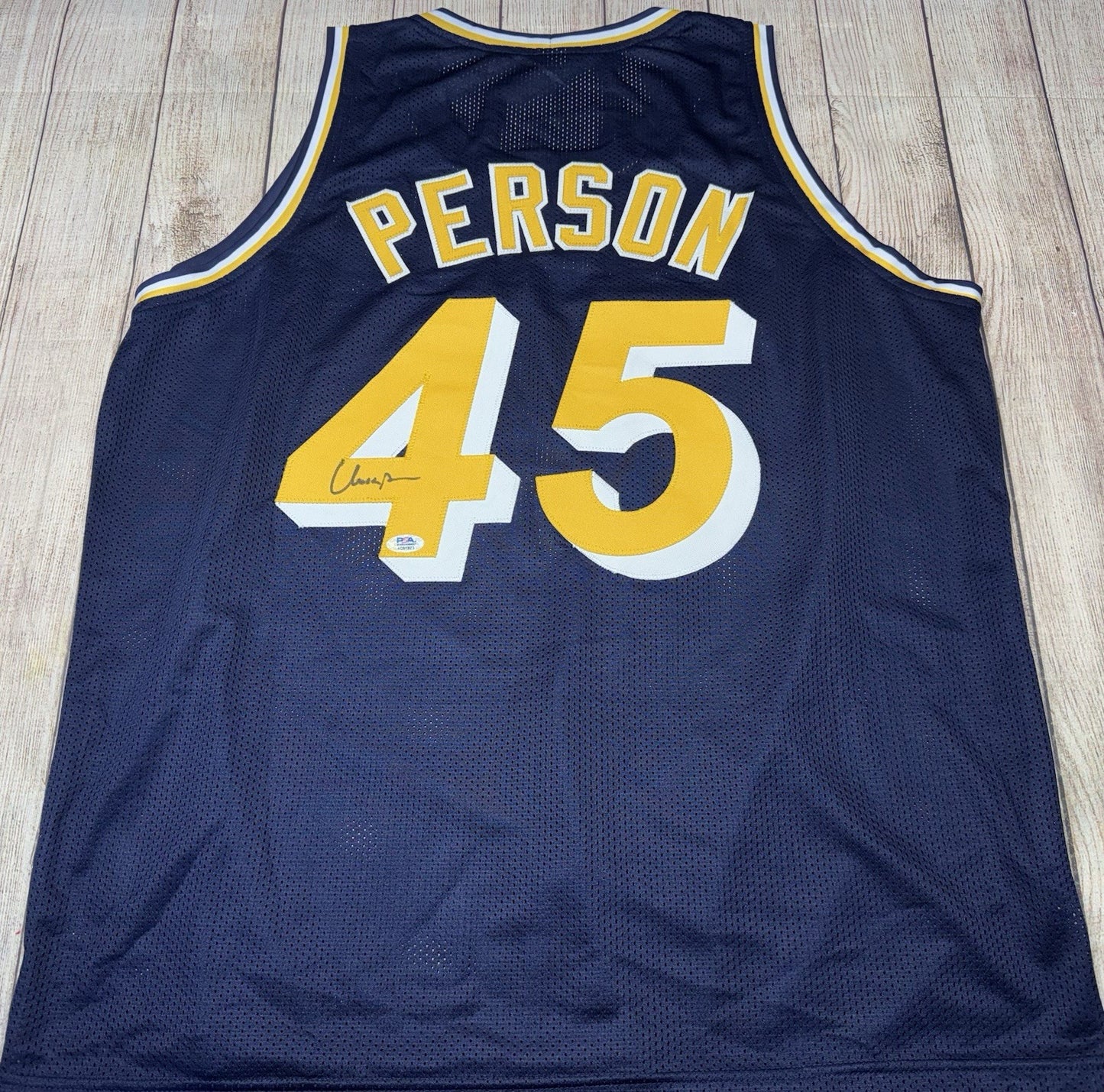 INDIANA PACERS CHUCK PERSON SIGNED BLUE CUSTOM JERSEY PSA COA!!!