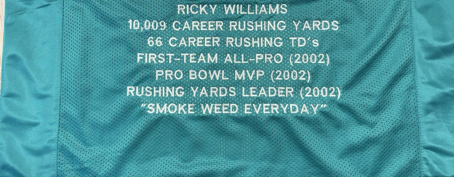 MIAMI DOLPHINS RICKY WILLIAMS SIGNED CUSTOM TEAL STAT JERSEY JSA COA!!!!