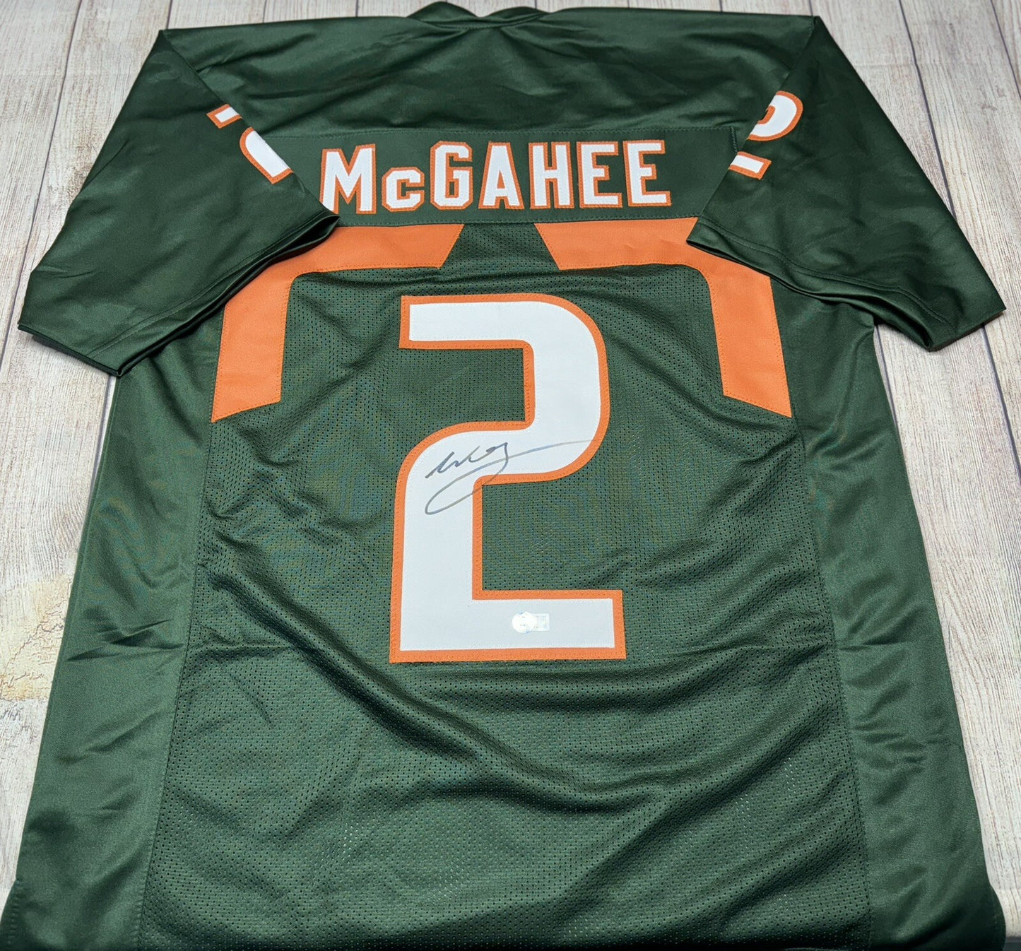 MIAMI HURRICANES WILLIS MCGAHEE SIGNED GREEN CUSTOM JERSEY BECKETT COA!!!!