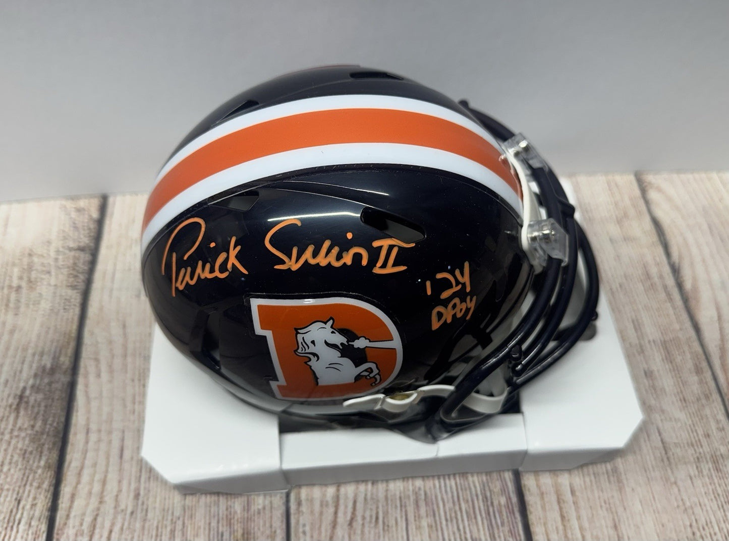 DENVER BRONCOS PATRICK SURTAIN II SIGNED COLOR RUSH MINI HELMET 24 DPOY BECKETT