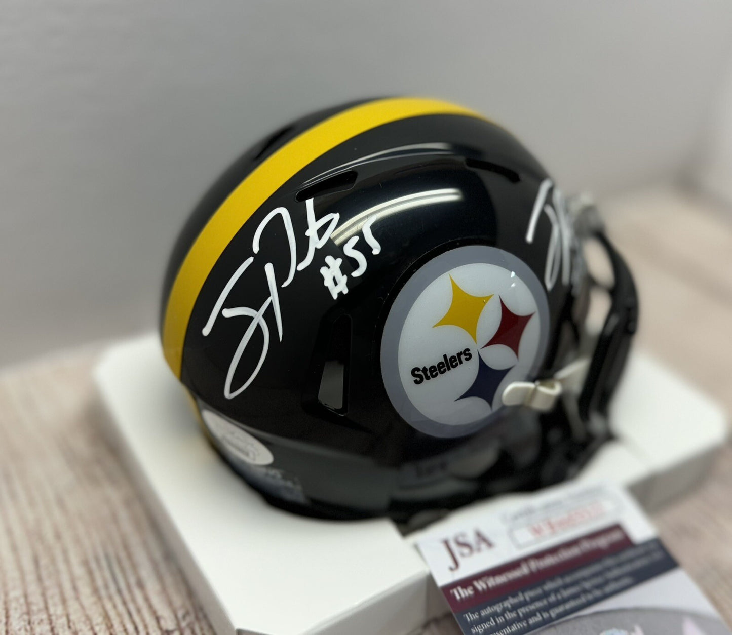 PITTSBURGH STEELERS JOEY PORTER SR & JR DUAL SIGNED MINI HELMET JSA COA!!