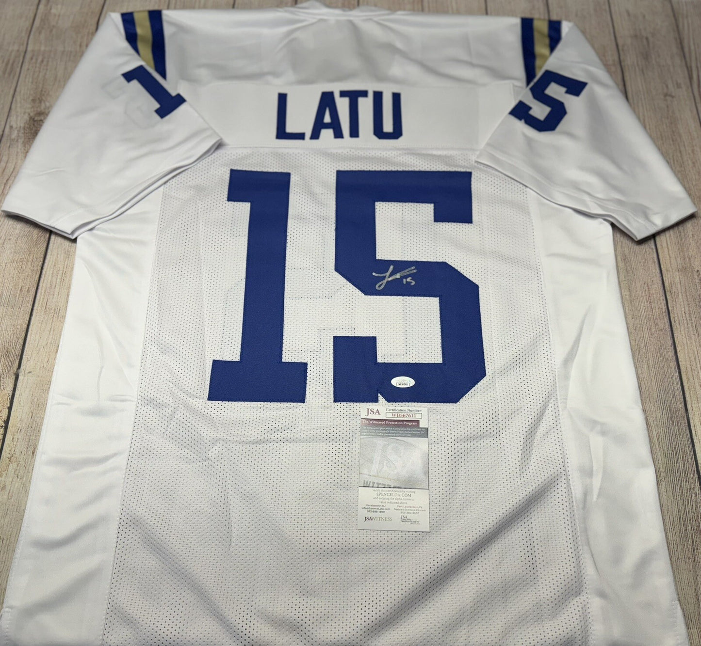 UCLA BRUINS LAIATU LATU SIGNED WHITE CUSTOM JERSEY JSA COA!!!!