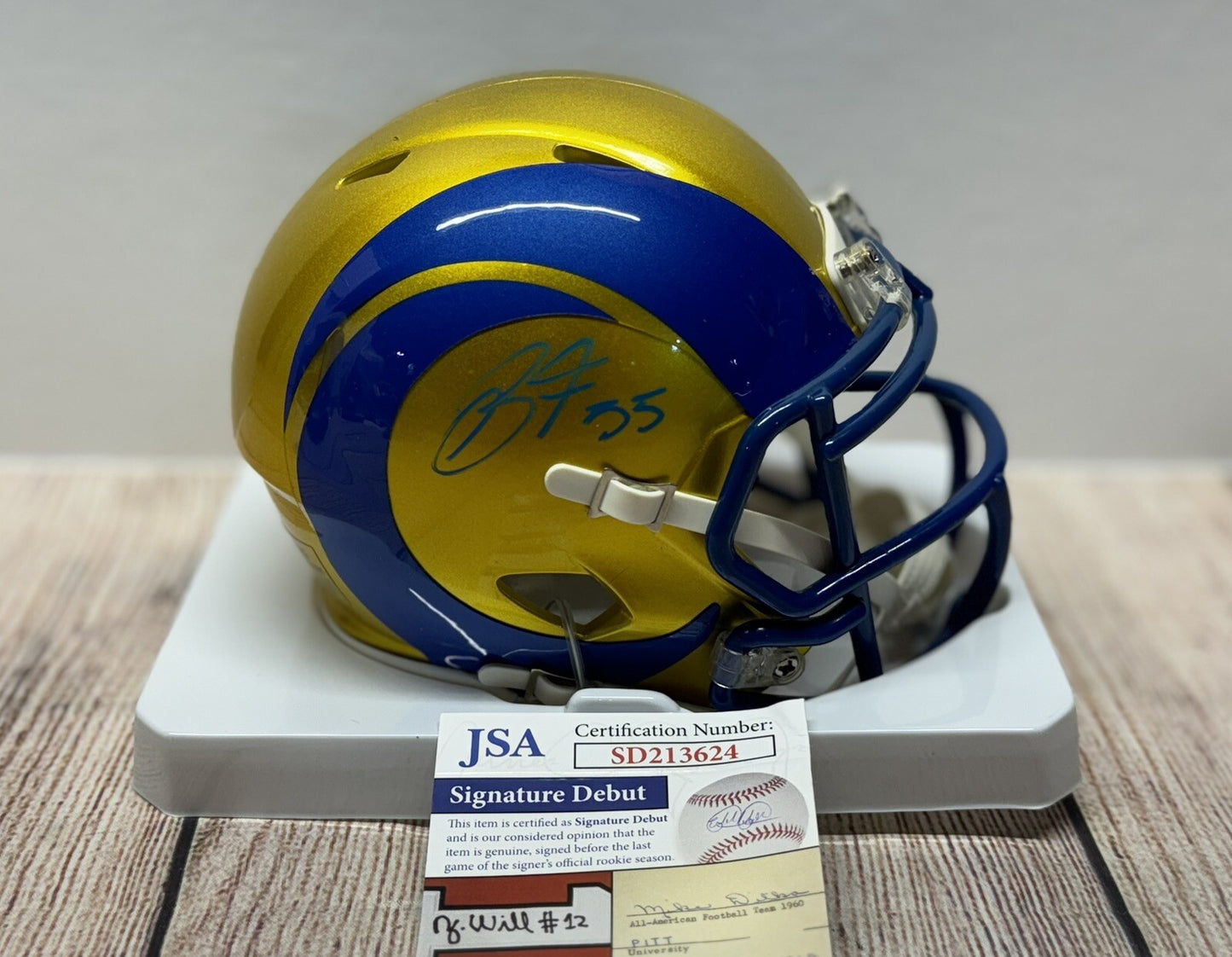 LOS ANGELES RAMS BRADEN FISKE SIGNED FLASH MINI HELMET JSA COA!!!