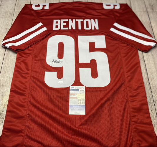 WISCONSIN BADGERS KEEANU BENTON SIGNED CUSTOM RED JERSEY JSA