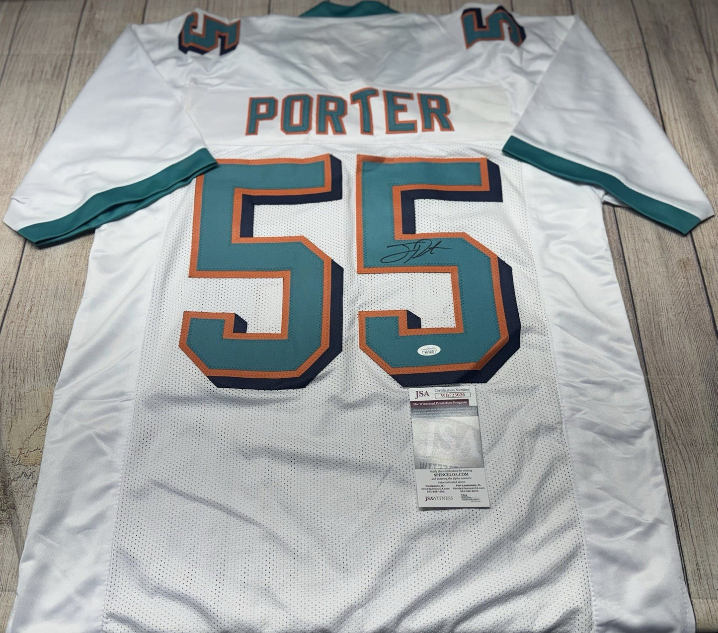 MIAMI DOLPHINS JOEY PORTER SR SIGNED CUSTOM WHITE JERSEY   JSA COA!!!!