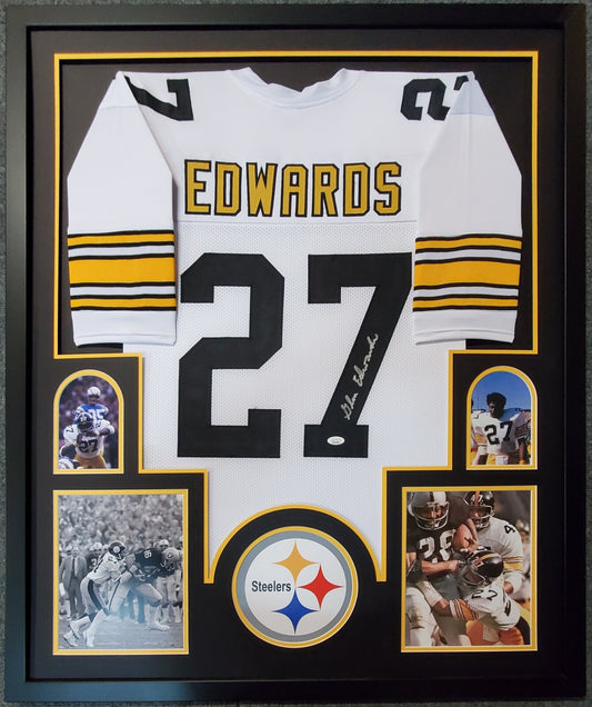 PITTSBURGH STEELERS FRAMED GLEN EDWARDS  SIGNED WHITE CUSTOM JERSEY JSA COA!