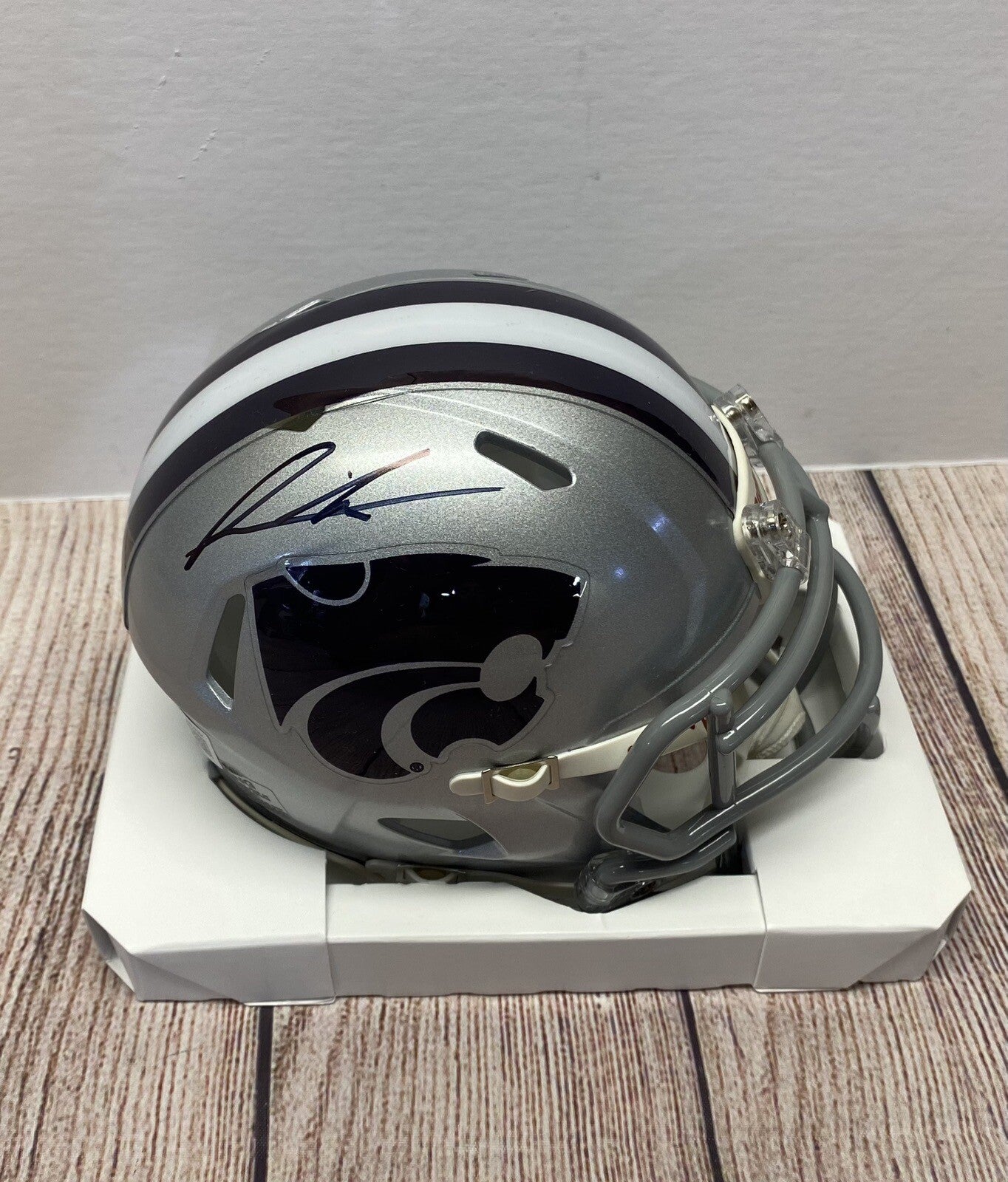 KANSAS STATE WILDCATS FELIX ANUDIKE-UZOMAH SIGNED GRAY MINI HELMET   BECKETT