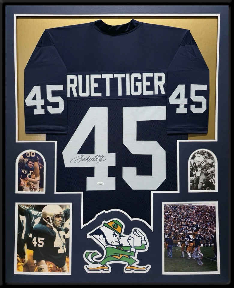NOTRE DAME FIGHTING IRISH RUDY RUETTIGER SIGNED FRAMED CUSTOM JERSEY JSA COA