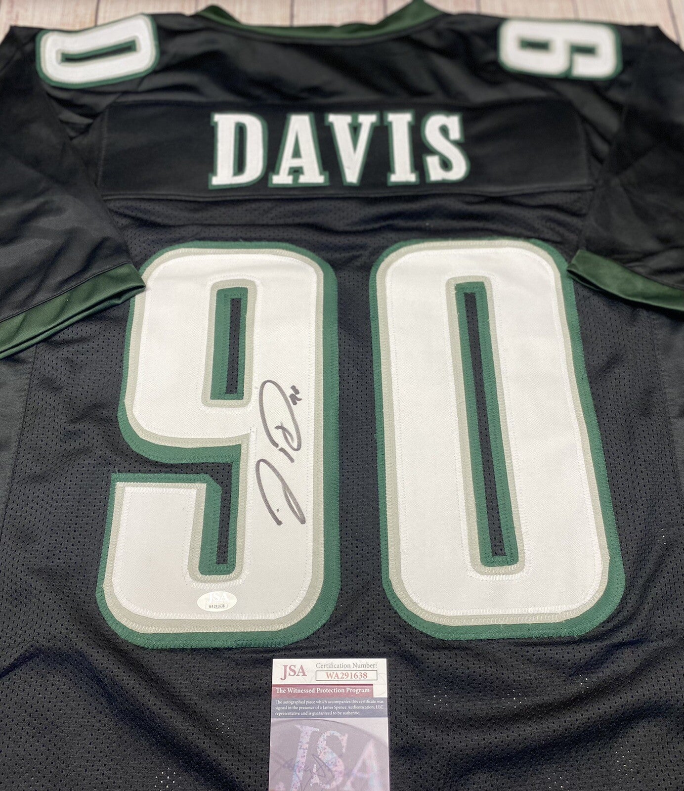 PHILADELPHIA EAGLES JORDAN DAVIS SIGNED BLACK CUSTOM JERSEY  JSA