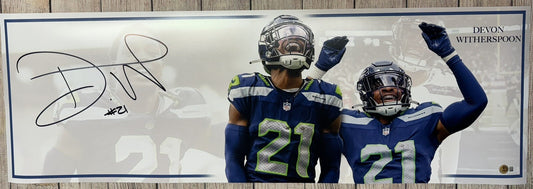 SEATTLE SEAHAWKS DEVON WITHERSPOON SIGNED 12X36 PANORAMIC PHOTO BECKETT COA!!!