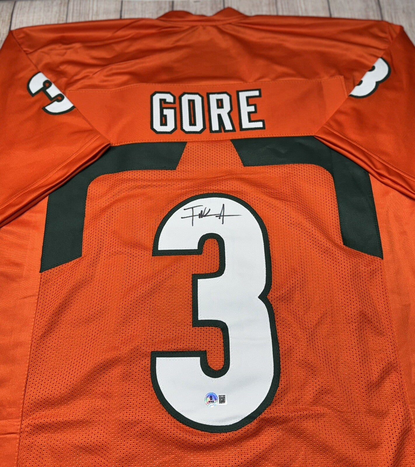 MIAMI HURRICANES FRANK GORE SIGNED ORANGE CUSTOM JERSEY BECKETT COA!!!!