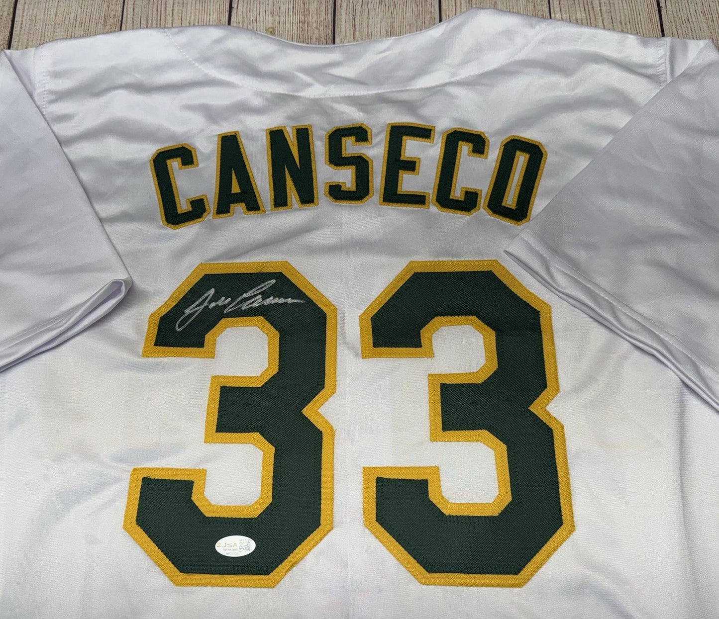 OAKLAND ATHLETICS JOSE CANSECO SIGNED WHITE CUSTOM STAT JERSEY JSA COA!!!