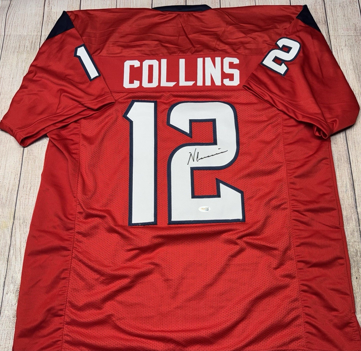 HOUSTON TEXANS NICO COLLINS SIGNED RED CUSTOM JERSEY WHITE #’S W/JSA COA!!!