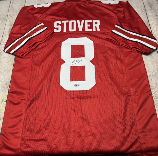 OHIO STATE BUCKEYES CADE STOVER SIGNED RED CUSTOM JERSEY BECKETT COA!!!!
