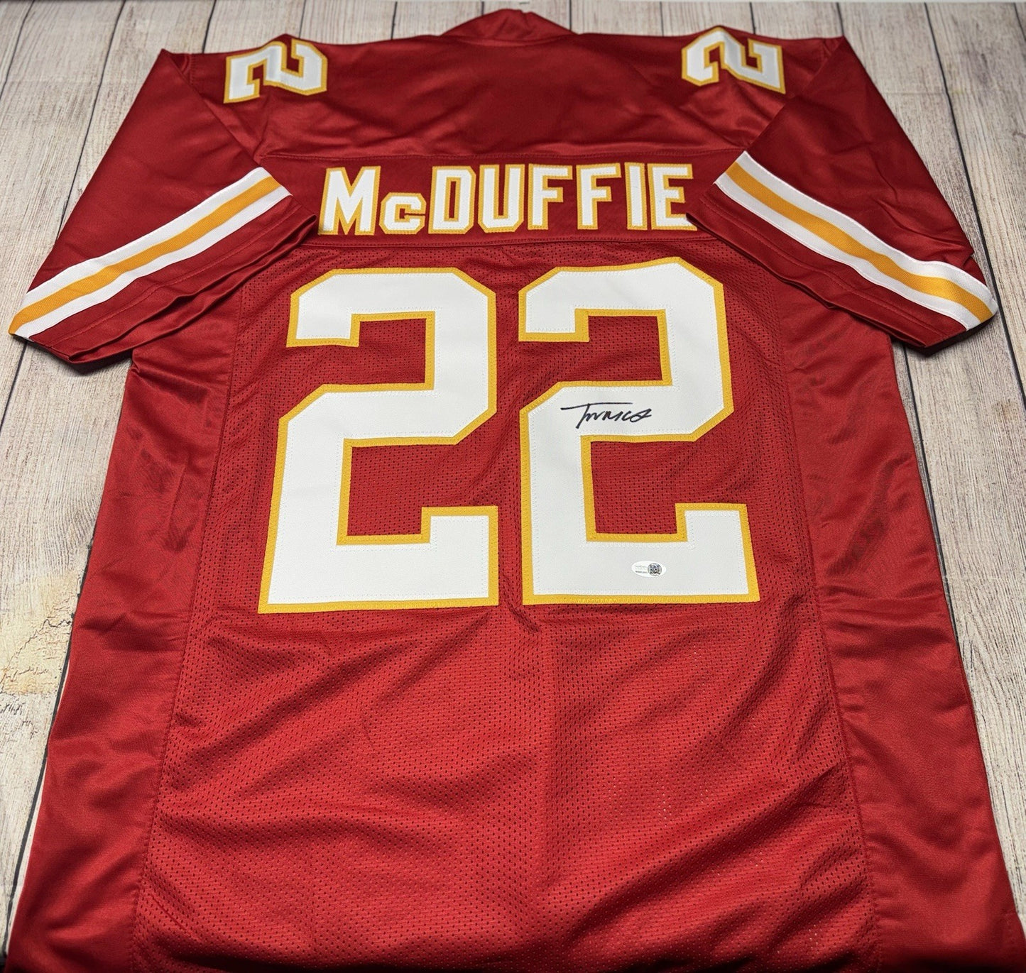 KANSAS CITY CHIEFS TRENT MCDUFFIE SIGNED RED CUSTOM JERSEY W/JSA COA!!!