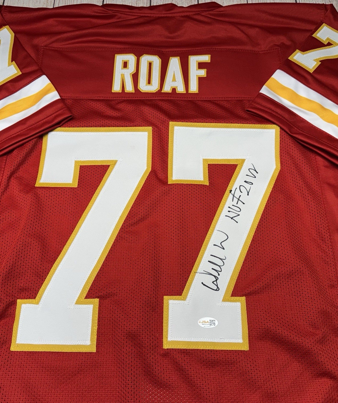 KANSAS CITY CHIEFS WILLIE ROAF SIGNED RED CUSTOM JERSEY W/JSA COA!!! “HOF 2012”