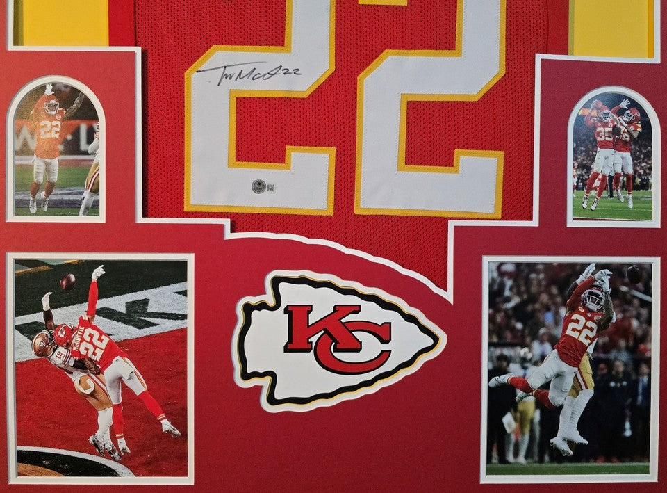 KANSAS CITY CHIEFS TRENT MCDUFFIE SIGNED FRAMED CUSTOM RED JERSEY BECKETT COA